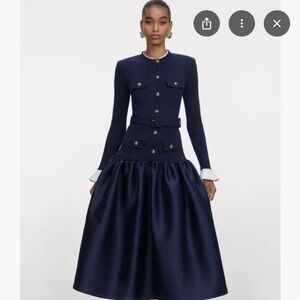 Self Portrait Knit Taffeta Midi Dress
